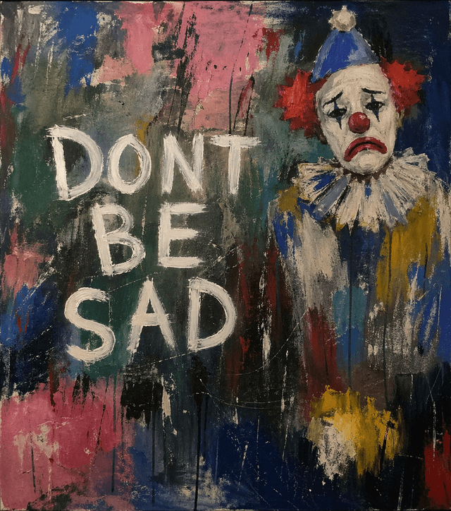Dont be sad, be colourful, expressive clown painting